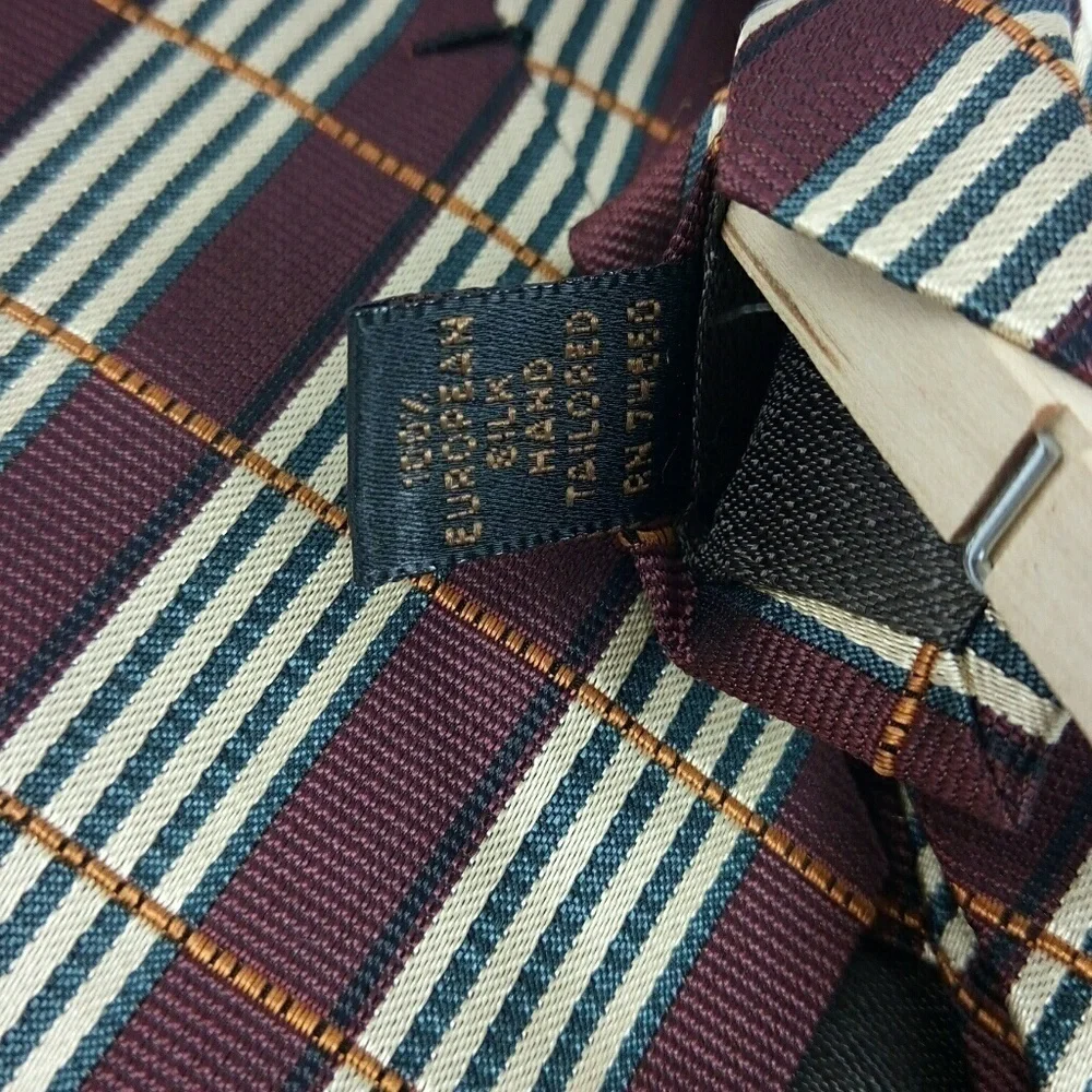 Audrey Buchner Red Gold White Stripe Silk Tie